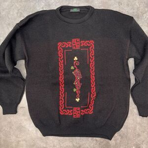 Emerald Isle L Embroidered Ireland‎ Chunky Tight Knit Grandpa Sweater St Patrick